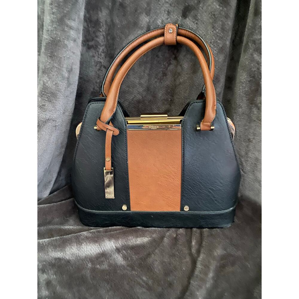 Dune London | Faux Leather Handbag | Colorblock Black & Brown with Gold Hardware